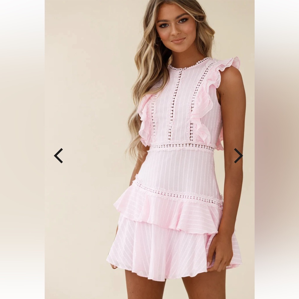 Melrose Sleeveless Crochet & Ruffle Detail Dress Pink